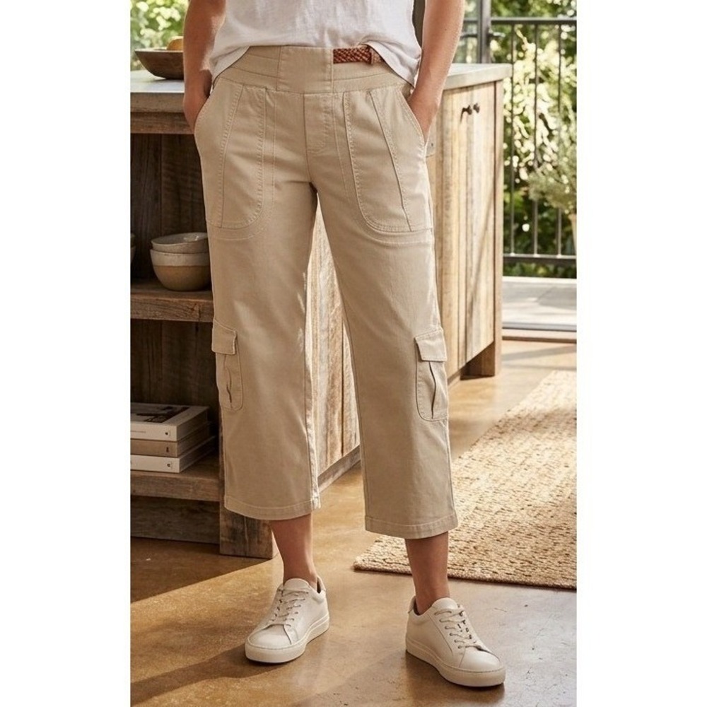 209 Cropped Cargo Pants Women's 6 Beige Flap Pockets Stretch Hiking Goprcore